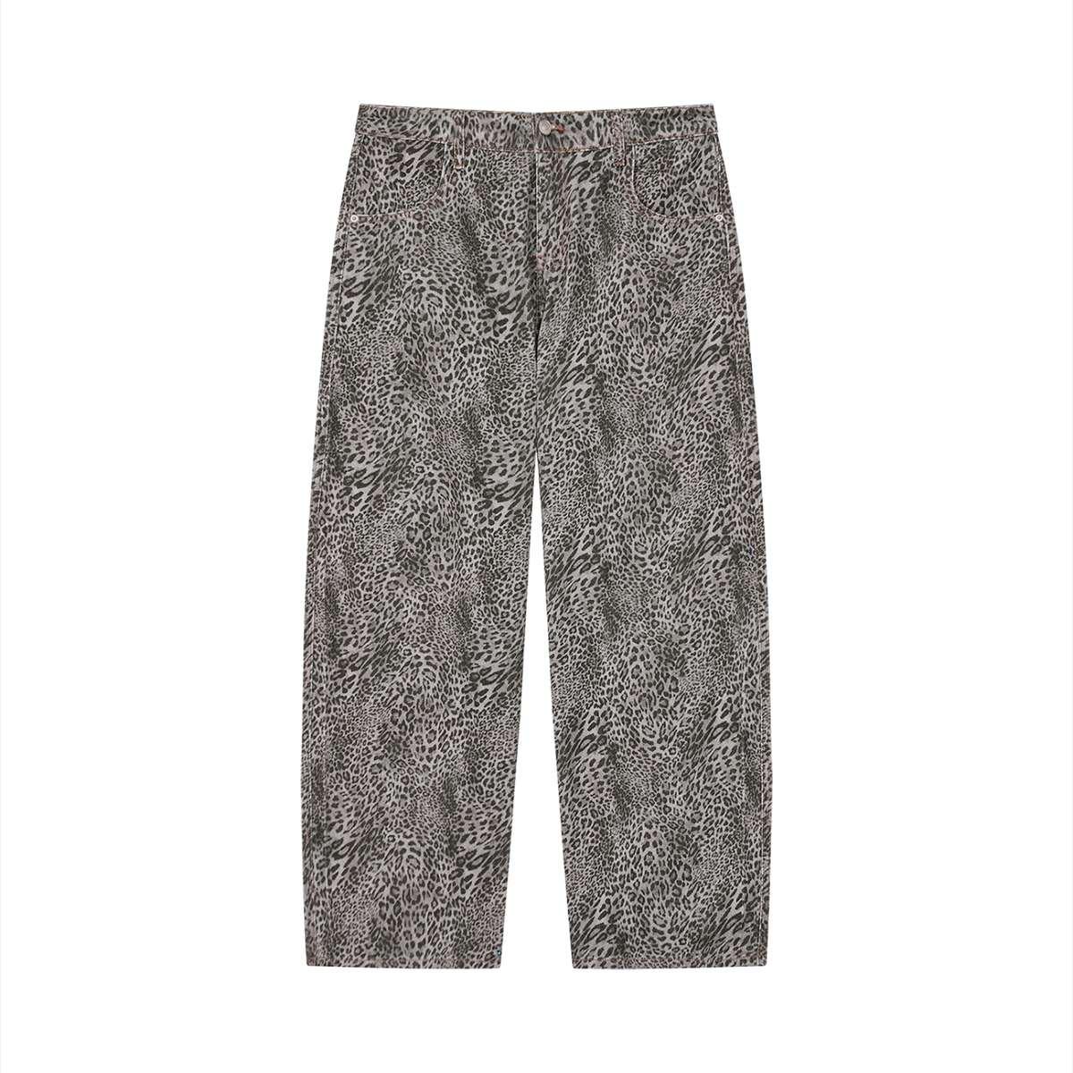 Unisex Vintage Wash Leopard Wide Leg Jeans