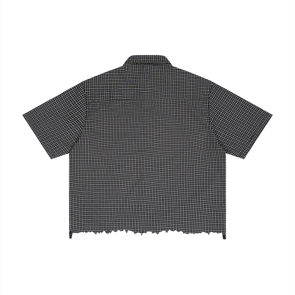 Unisex Distressed Plaid Boxy Shirt