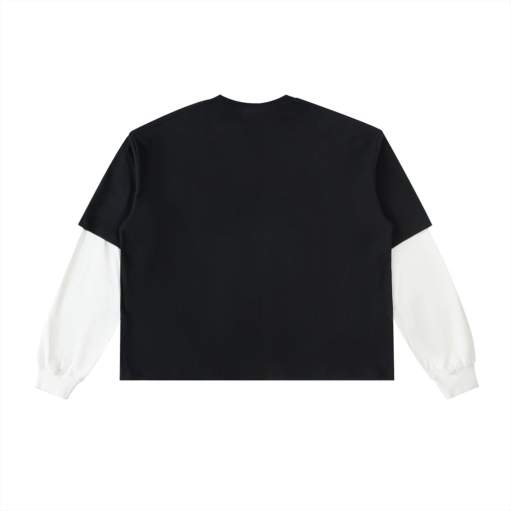 Embroidered Layered Contrast Sleeve Cotton T-Shirt