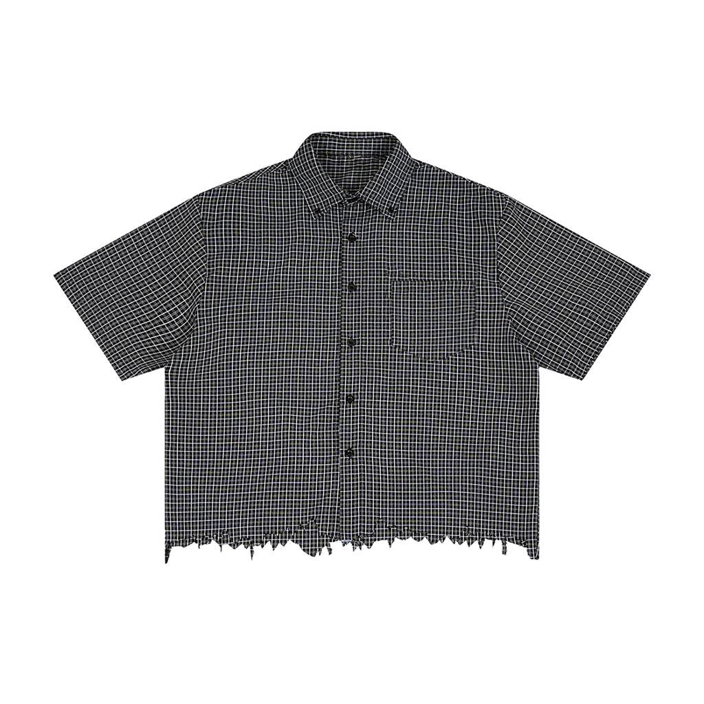Unisex Distressed Plaid Boxy Shirt