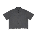 Unisex Distressed Plaid Boxy Shirt