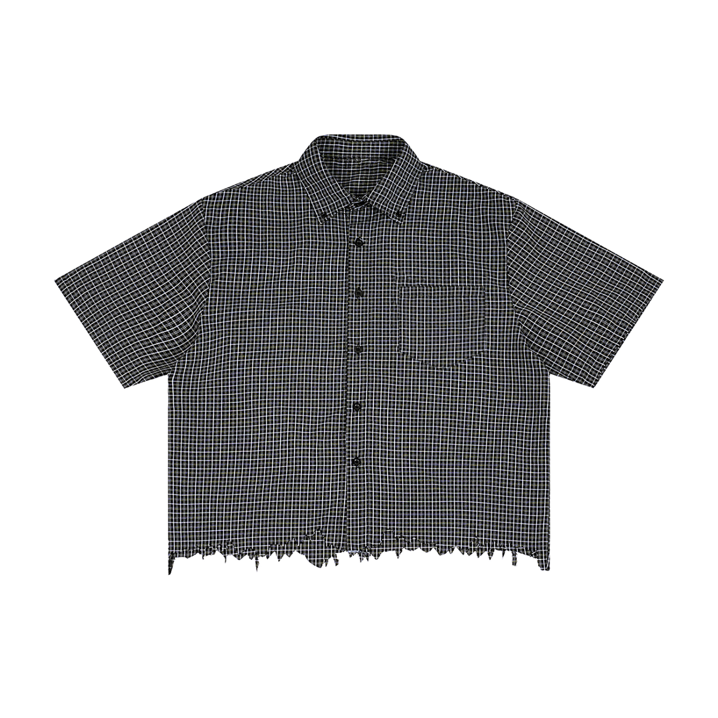 Unisex Distressed Plaid Boxy Shirt
