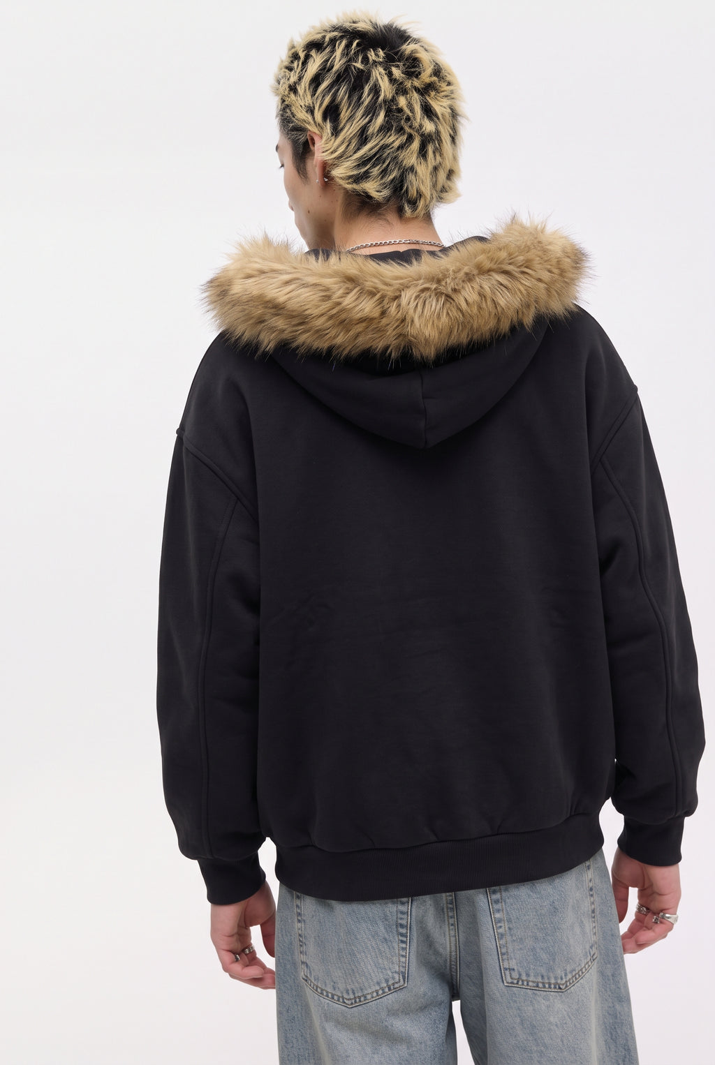 Sun Fade Boxy Detachable Fur Hoodie