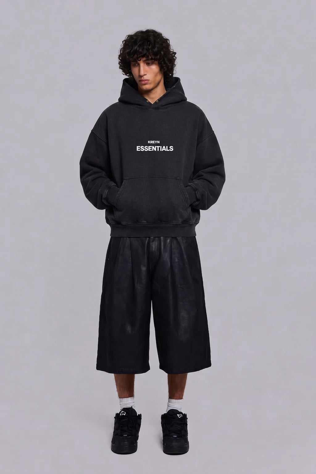 Embroidered Frayed Enzyme Washed Fleece Hoodie