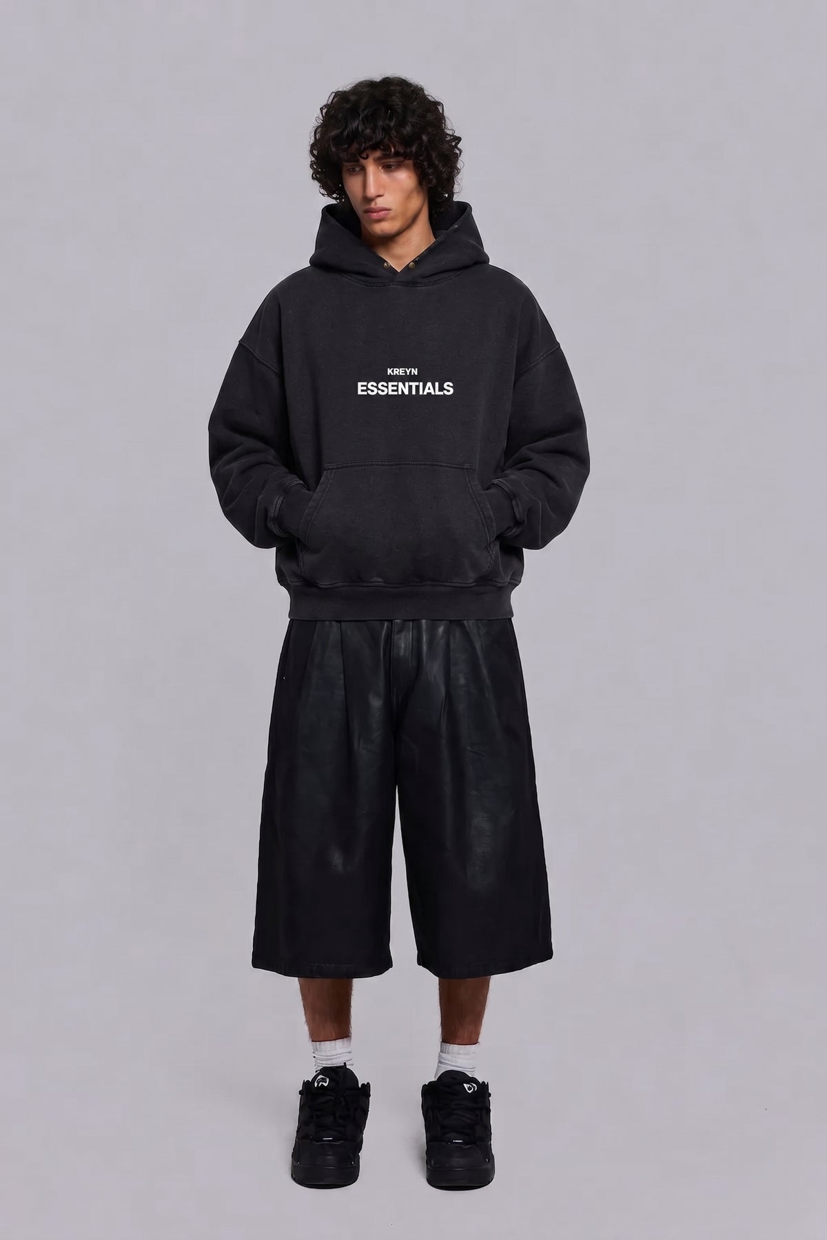 Embroidered Frayed Enzyme Washed Fleece Hoodie