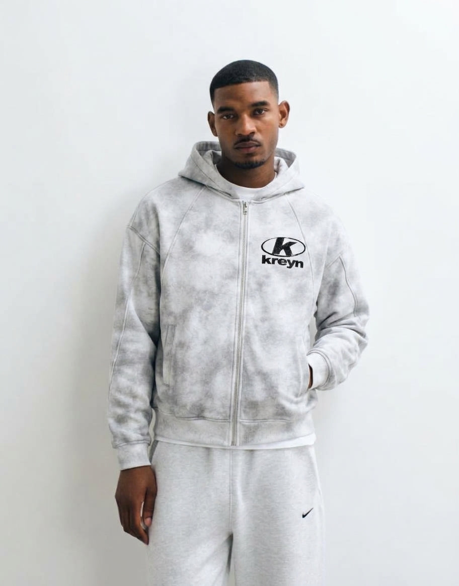 Dirty Washed Zip-Up Fleece Hoodie