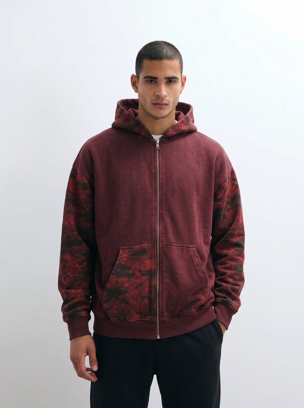 Unisex Colorblock Camo Full Zip Boxy Hoodie