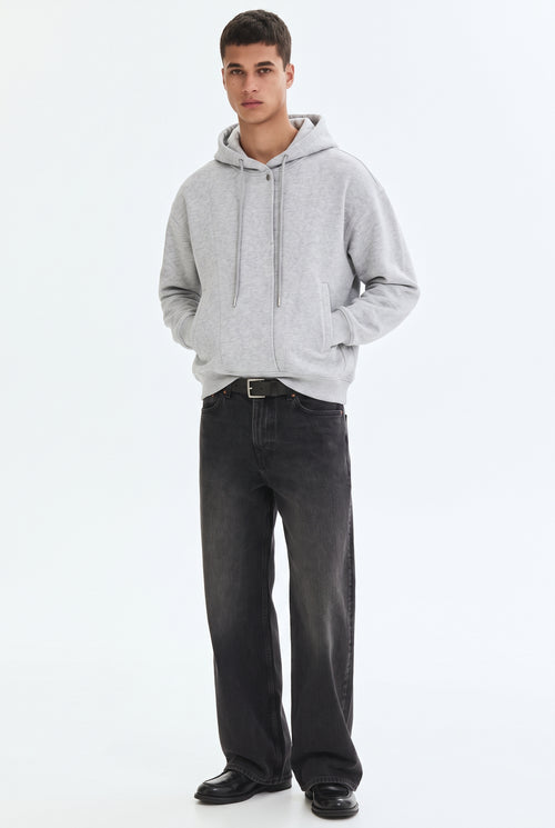 Boxy Button Placket Hoodie