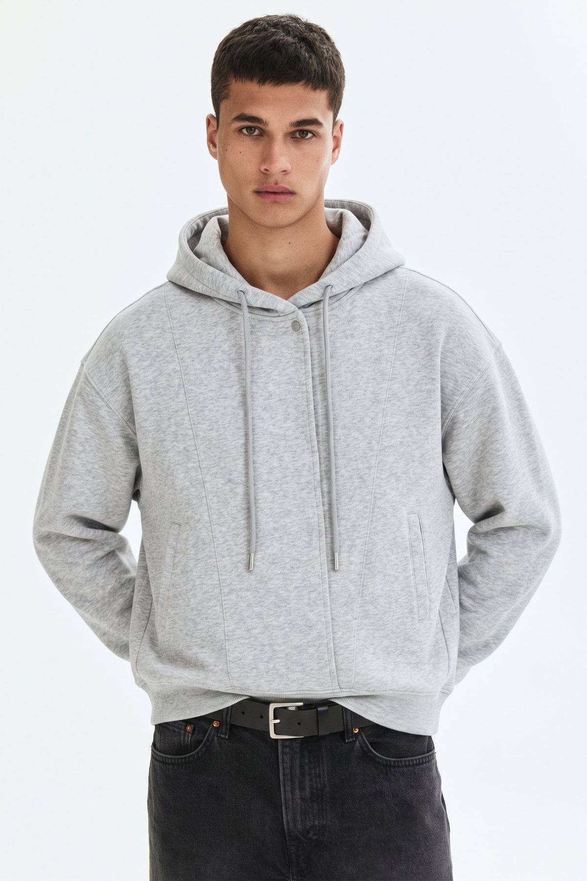 Boxy Button Placket Hoodie