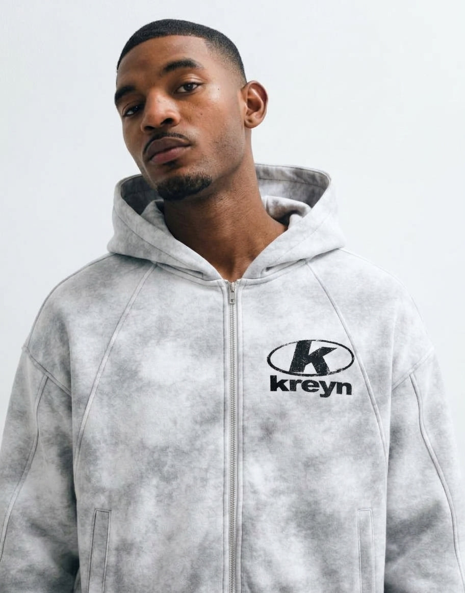 Dirty Washed Zip-Up Fleece Hoodie