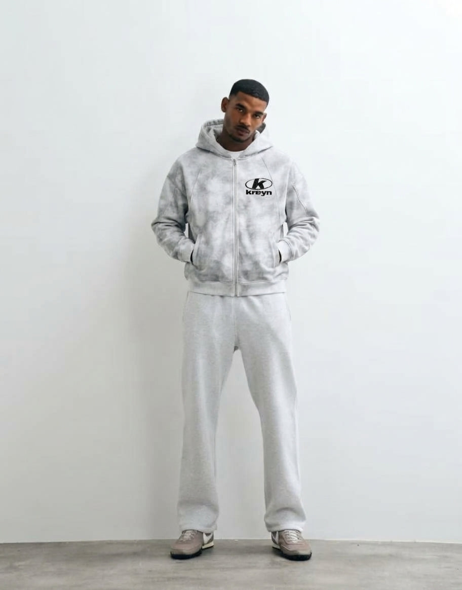 Dirty Washed Zip-Up Fleece Hoodie
