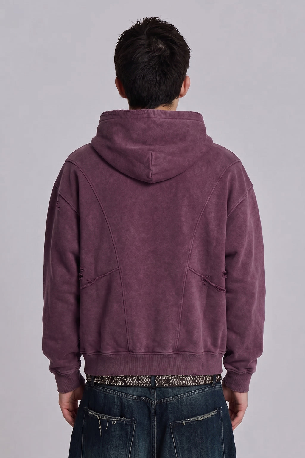 Snow Washed Distressed Panel Pocket Hoodie