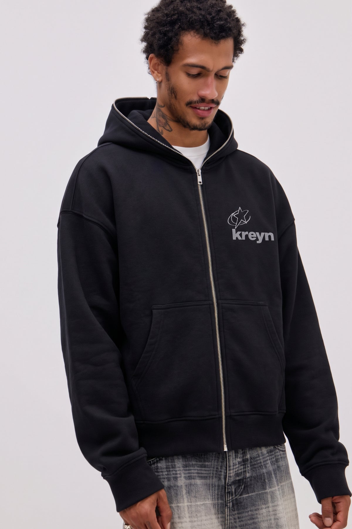 Fleeced Full-Zip Boxy Hoodie
