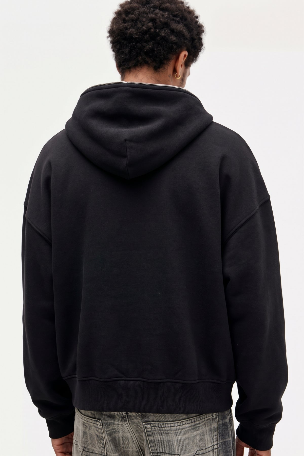 Fleeced Full-Zip Boxy Hoodie