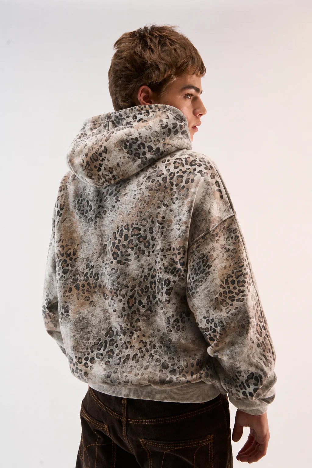Unisex Vintage Wash Leopard Full Zip Hoodie