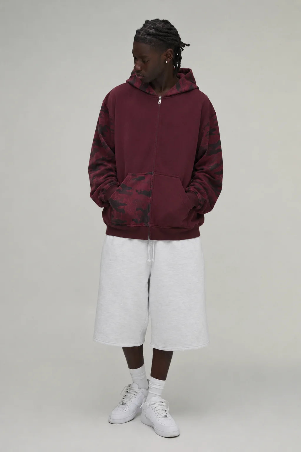 Unisex Colorblock Camo Full Zip Boxy Hoodie