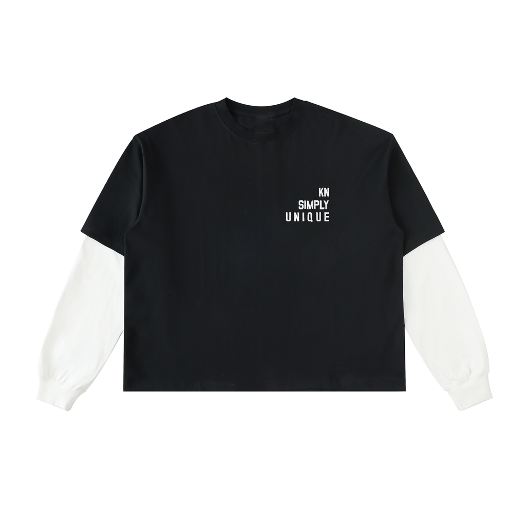 Embroidered Layered Contrast Sleeve Cotton T-Shirt