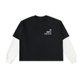 Embroidered Layered Contrast Sleeve Cotton T-Shirt