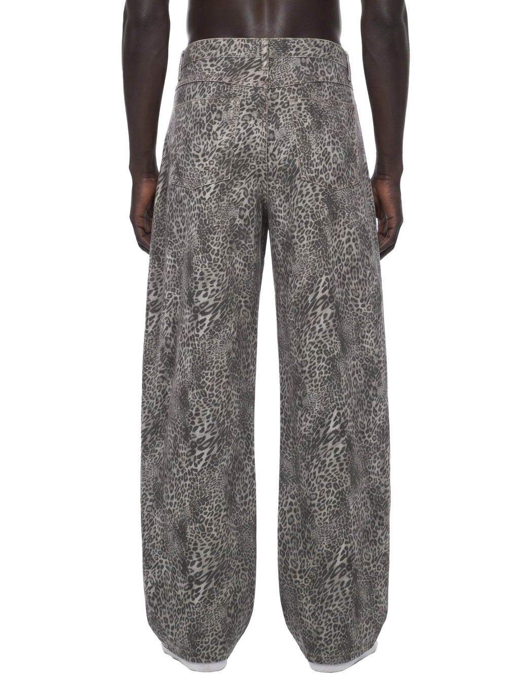 Unisex Vintage Wash Leopard Wide Leg Jeans