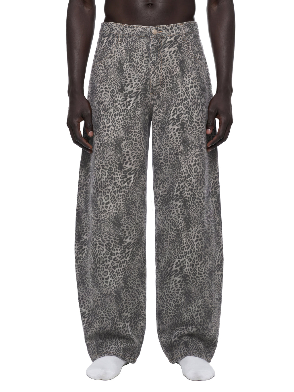 Unisex Vintage Wash Leopard Wide Leg Jeans