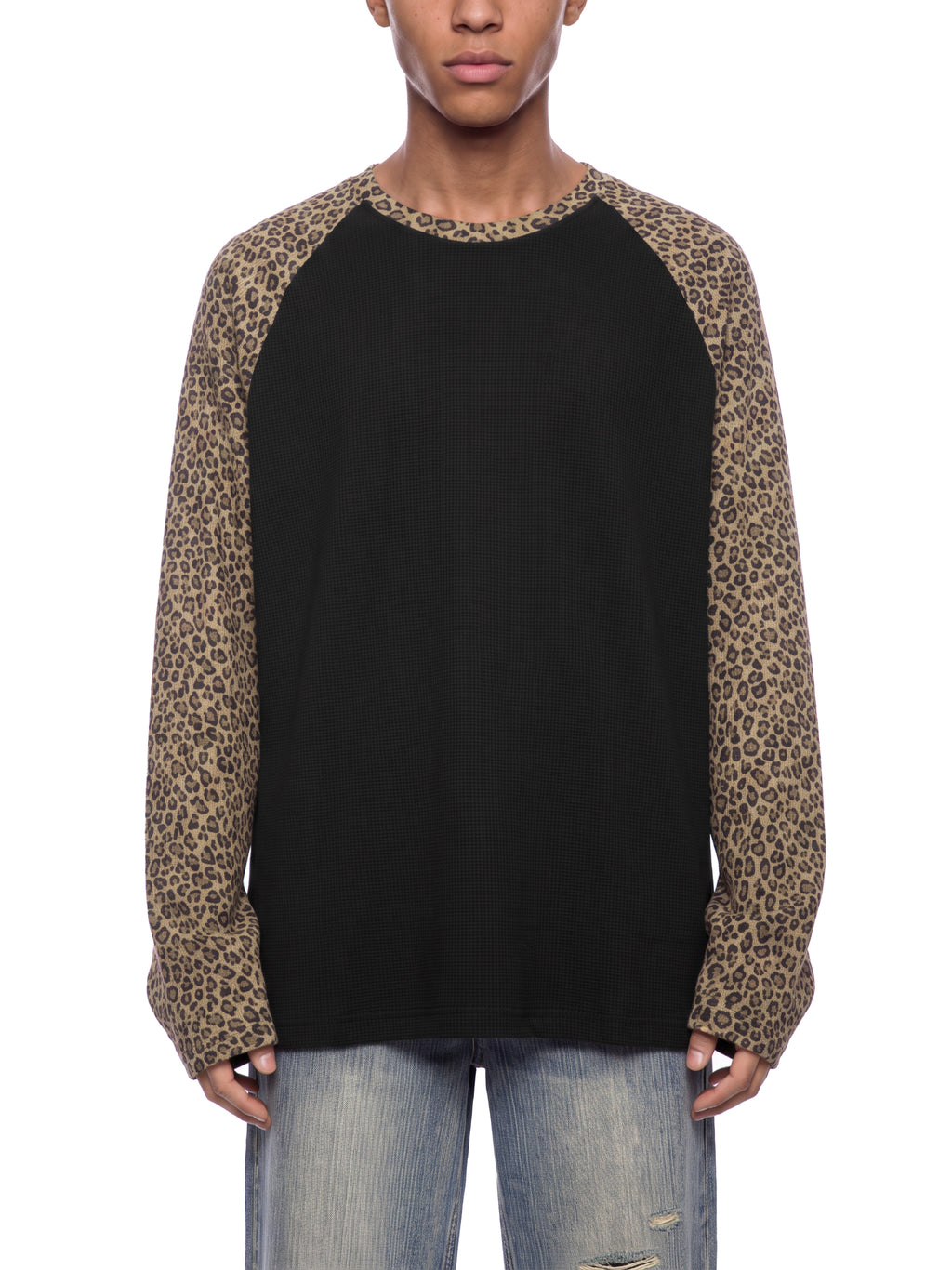 Unisex Leopard Panel Raglan Sleeve T-Shirt