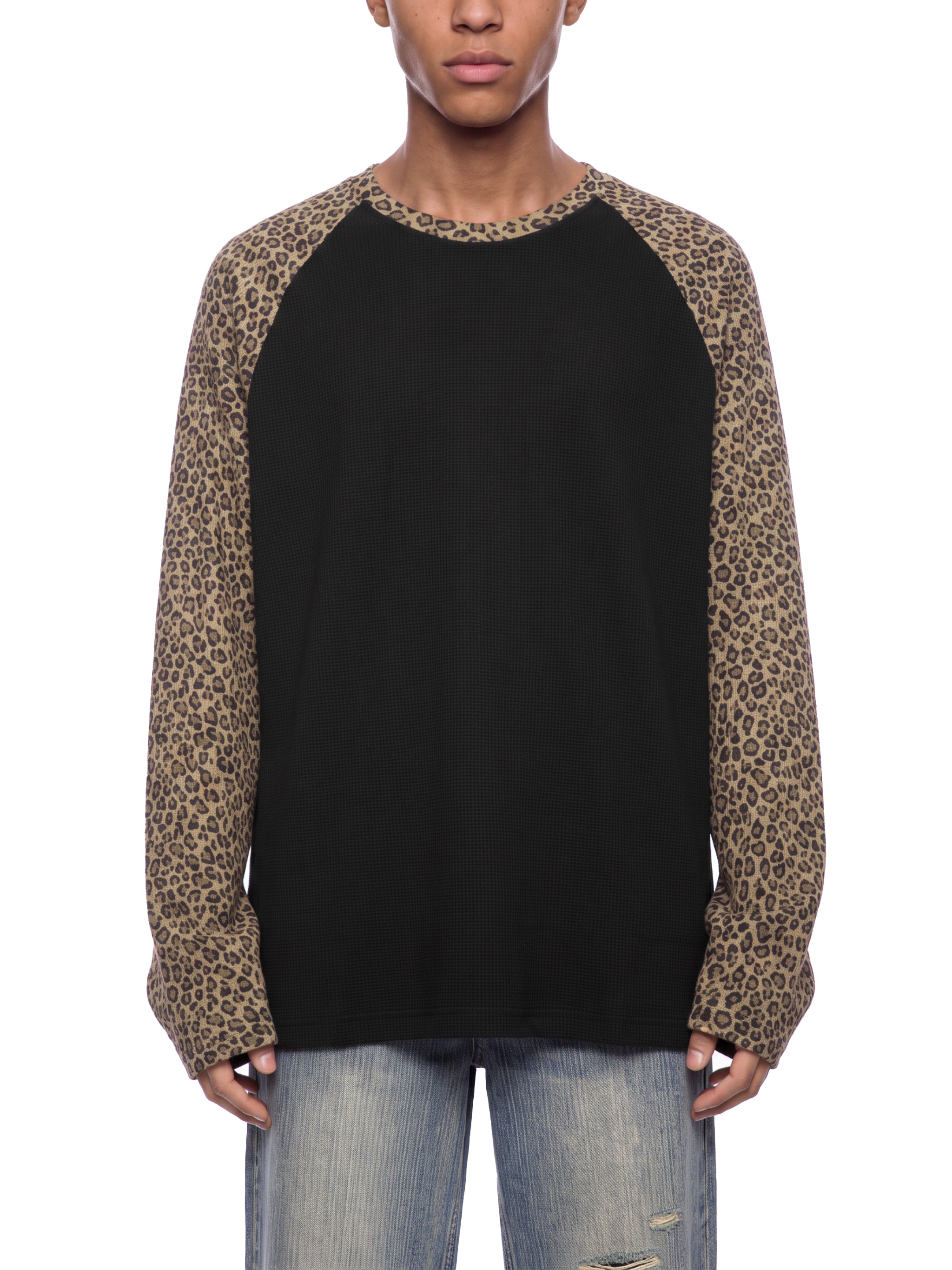 Unisex Leopard Panel Raglan Sleeve T-Shirt